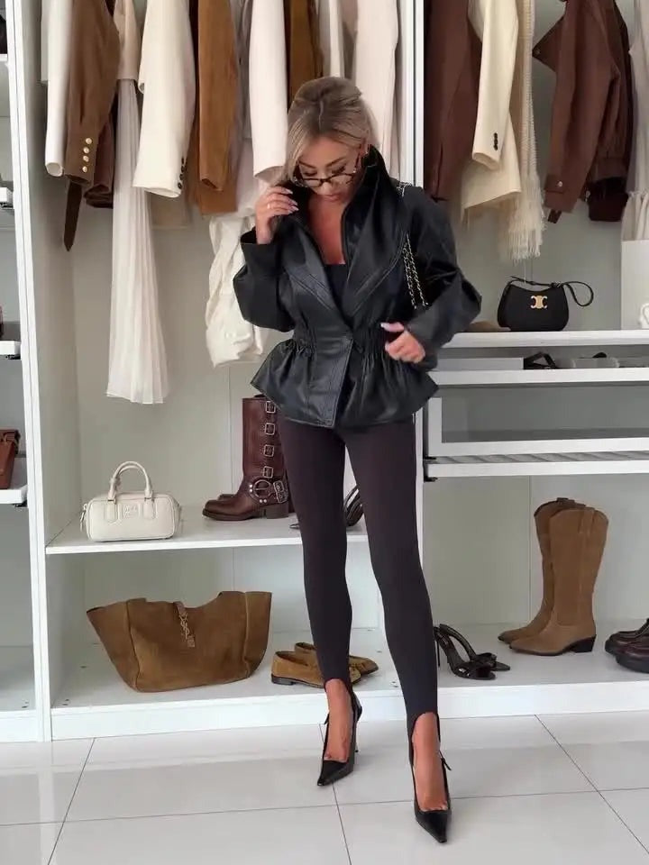Faux Leather Peplum Jacket