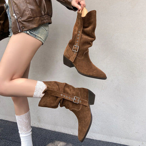 Women's Belted Suede Western Boots