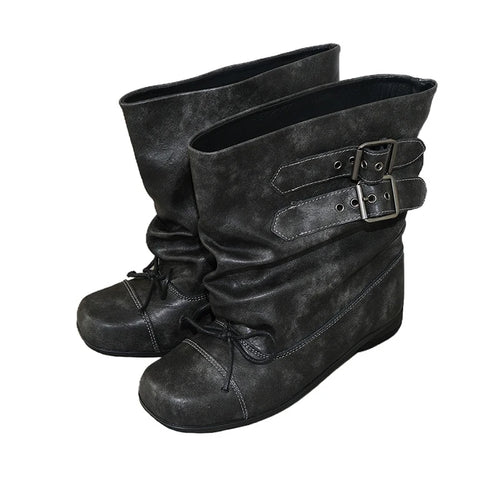 Slouchy Buckle Ankle Boots