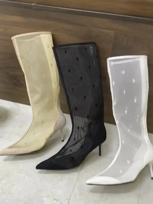 Lightning Mesh Mid-Calf Stiletto Boots