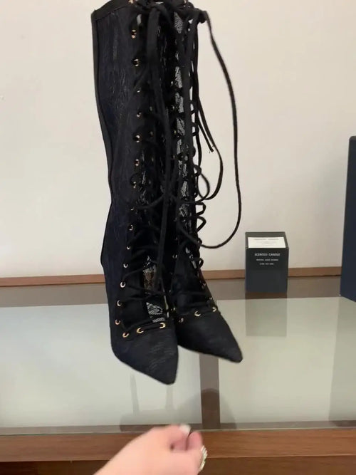 Lace-Up Knee-High Stiletto Boots