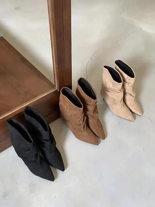 Ruched Kitten Heel Ankle Boots