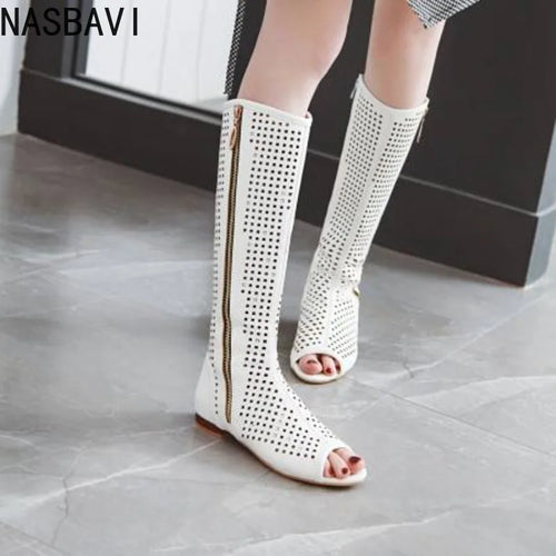 Perforated Peep Toe Boots