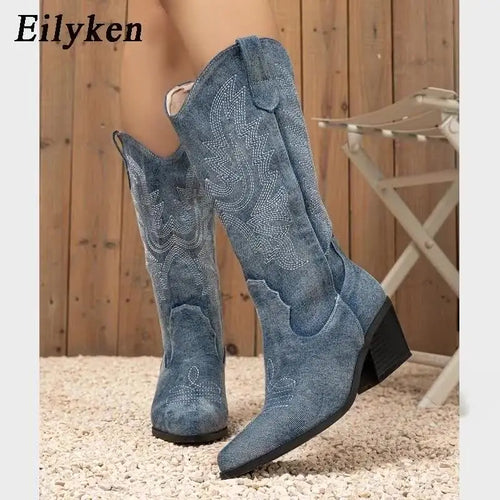 Women's Embroidered Denim Western Boots