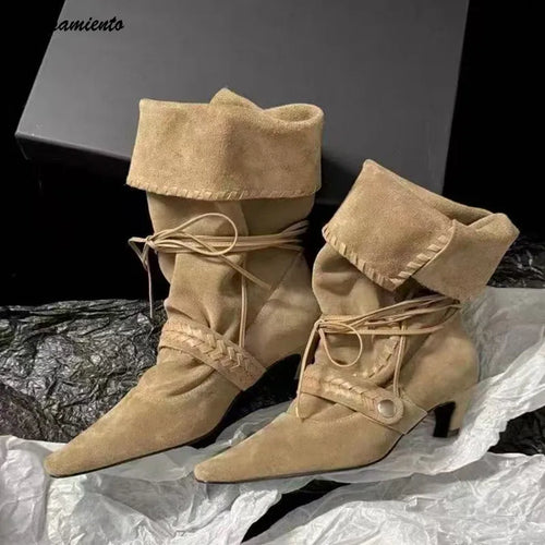 Women's Braided Lace-Up Suede Boots