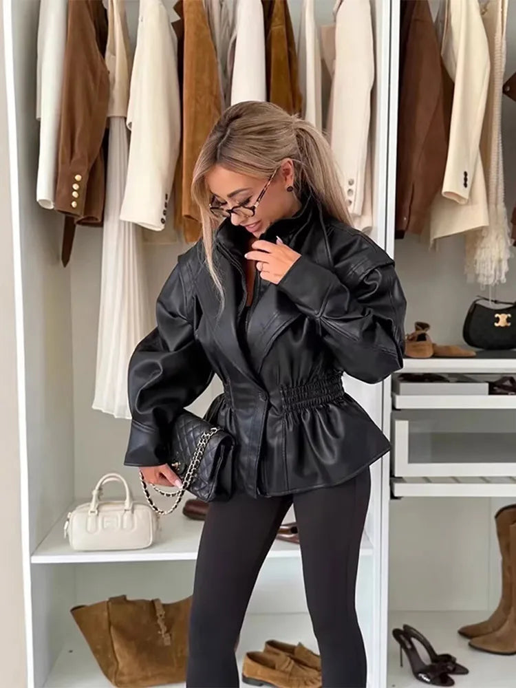 Faux Leather Peplum Jacket