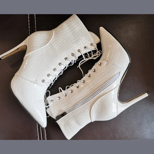 Glossy Croc-Effect Ankle Boots
