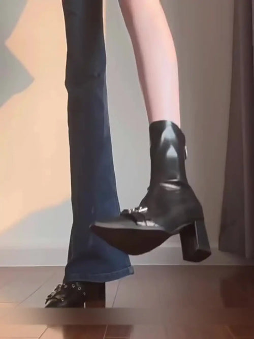 Pointed Toe Buckle Ankle Boots